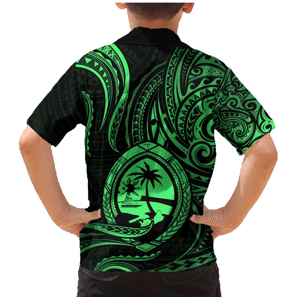 Polynesian Guam Coat of Arms Family Matching Mermaid Dress and Hawaiian Shirt Polynesian Tribal Tattoo Green Version LT9 - Polynesian Pride