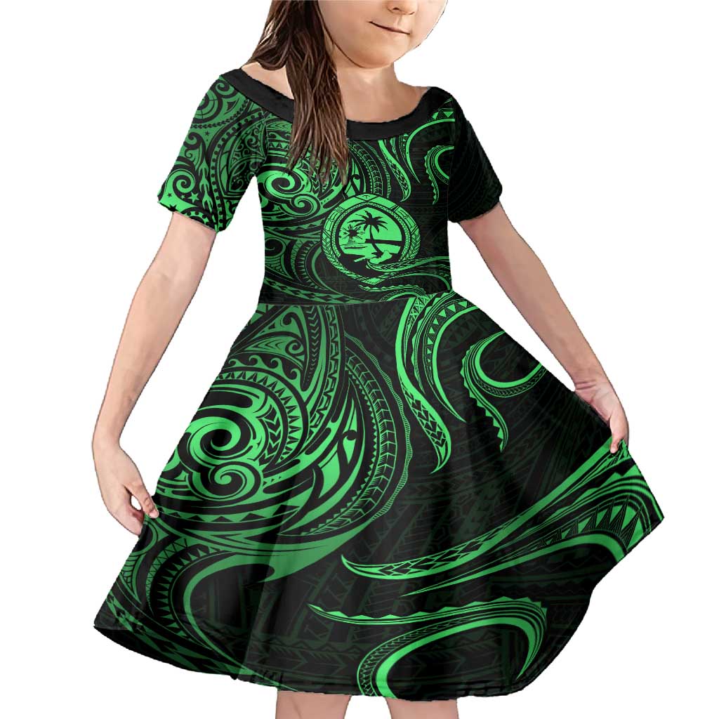 Polynesian Guam Coat of Arms Family Matching Mermaid Dress and Hawaiian Shirt Polynesian Tribal Tattoo Green Version LT9 Daughter's Dress Green - Polynesian Pride