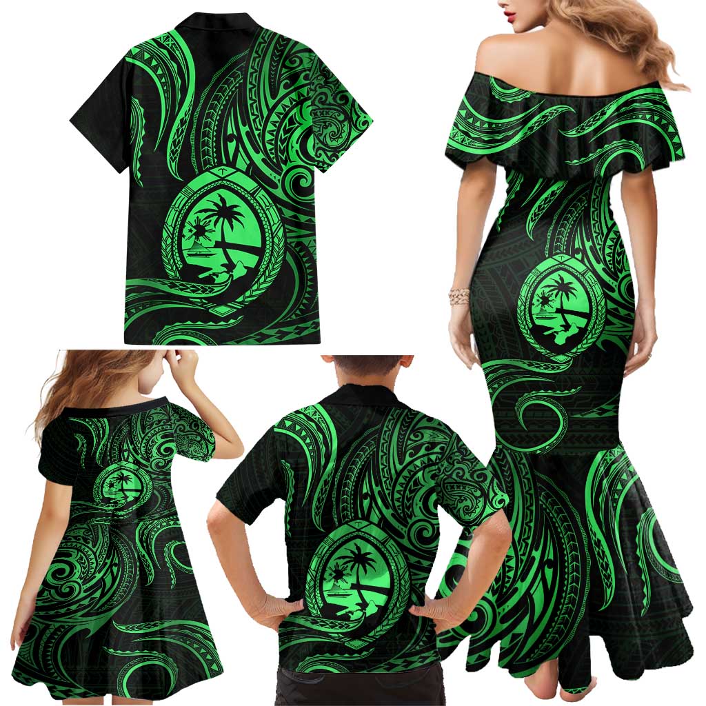 Polynesian Guam Coat of Arms Family Matching Mermaid Dress and Hawaiian Shirt Polynesian Tribal Tattoo Green Version LT9 - Polynesian Pride