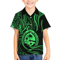 Polynesian Guam Coat of Arms Family Matching Puletasi and Hawaiian Shirt Polynesian Tribal Tattoo Green Version LT9 Son's Shirt Green - Polynesian Pride