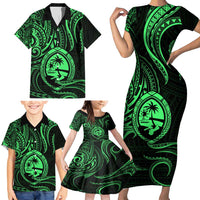 Polynesian Guam Coat of Arms Family Matching Short Sleeve Bodycon Dress and Hawaiian Shirt Polynesian Tribal Tattoo Green Version LT9 - Polynesian Pride