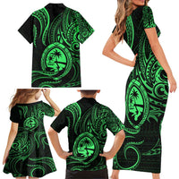 Polynesian Guam Coat of Arms Family Matching Short Sleeve Bodycon Dress and Hawaiian Shirt Polynesian Tribal Tattoo Green Version LT9 - Polynesian Pride