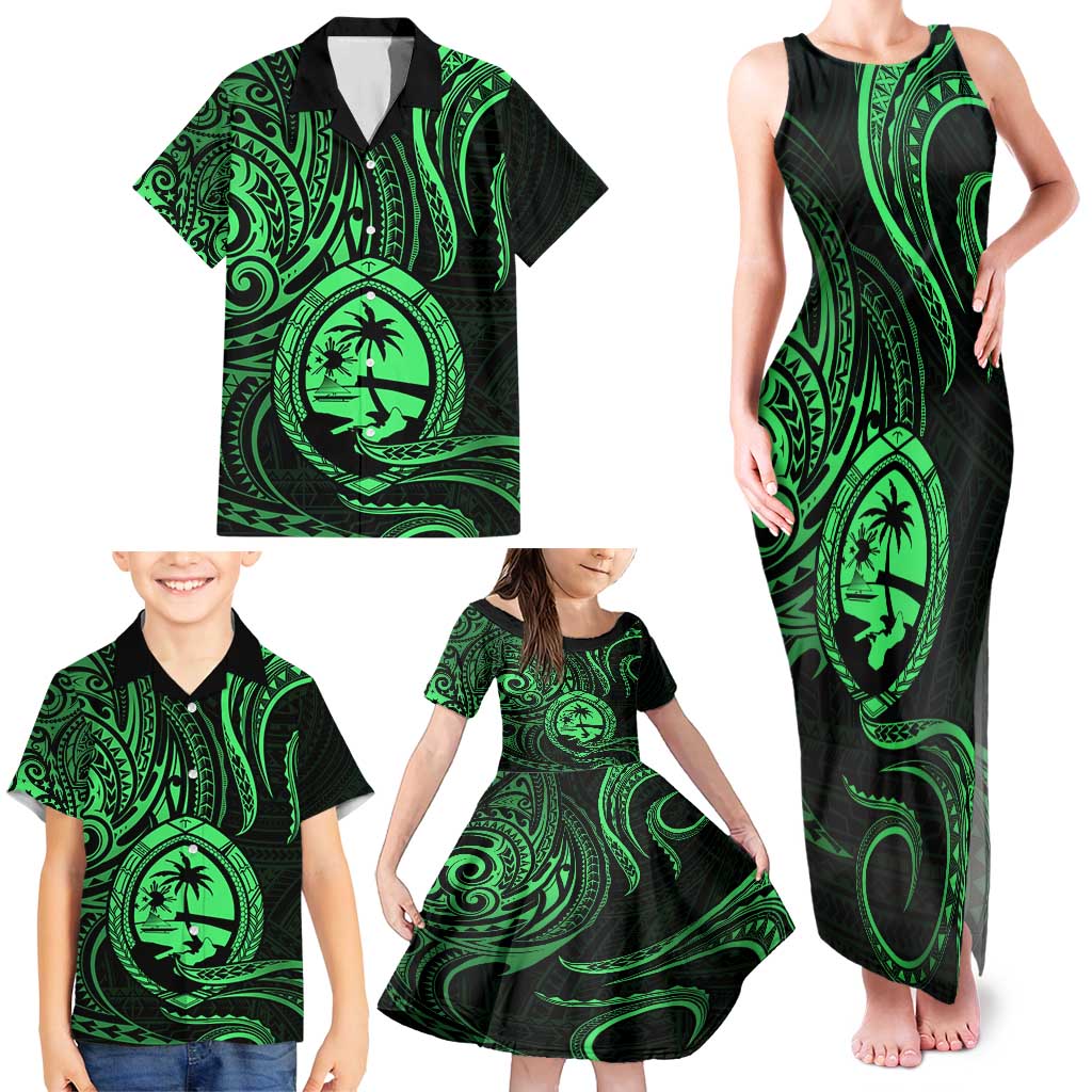 Polynesian Guam Coat of Arms Family Matching Tank Maxi Dress and Hawaiian Shirt Polynesian Tribal Tattoo Green Version LT9 - Polynesian Pride