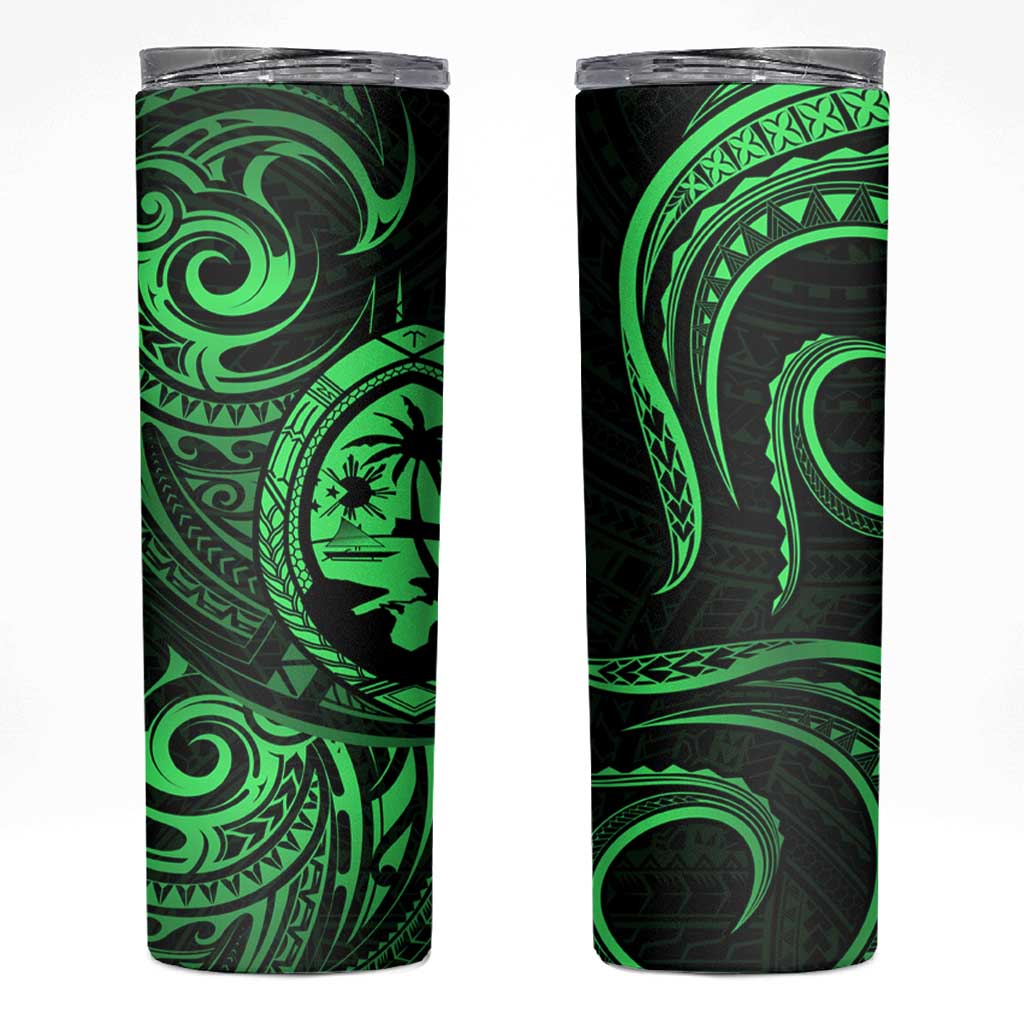 Polynesian Guam Coat of Arms Skinny Tumbler Polynesian Tribal Tattoo Green Version LT9 Green - Polynesian Pride