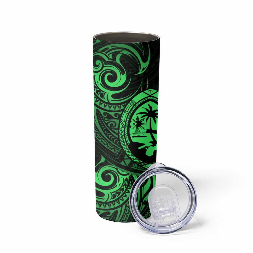 Polynesian Guam Coat of Arms Skinny Tumbler Polynesian Tribal Tattoo Green Version LT9 - Polynesian Pride
