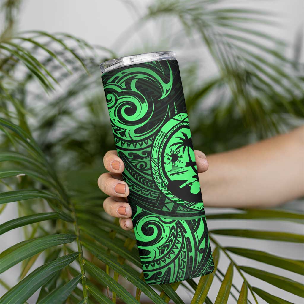 Polynesian Guam Coat of Arms Skinny Tumbler Polynesian Tribal Tattoo Green Version LT9 - Polynesian Pride