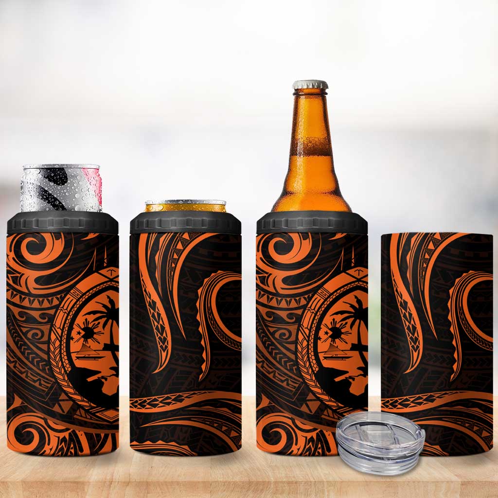 Polynesian Guam Coat of Arms 4 in 1 Can Cooler Tumbler Polynesian Tribal Tattoo Orange Version LT9 - Polynesian Pride