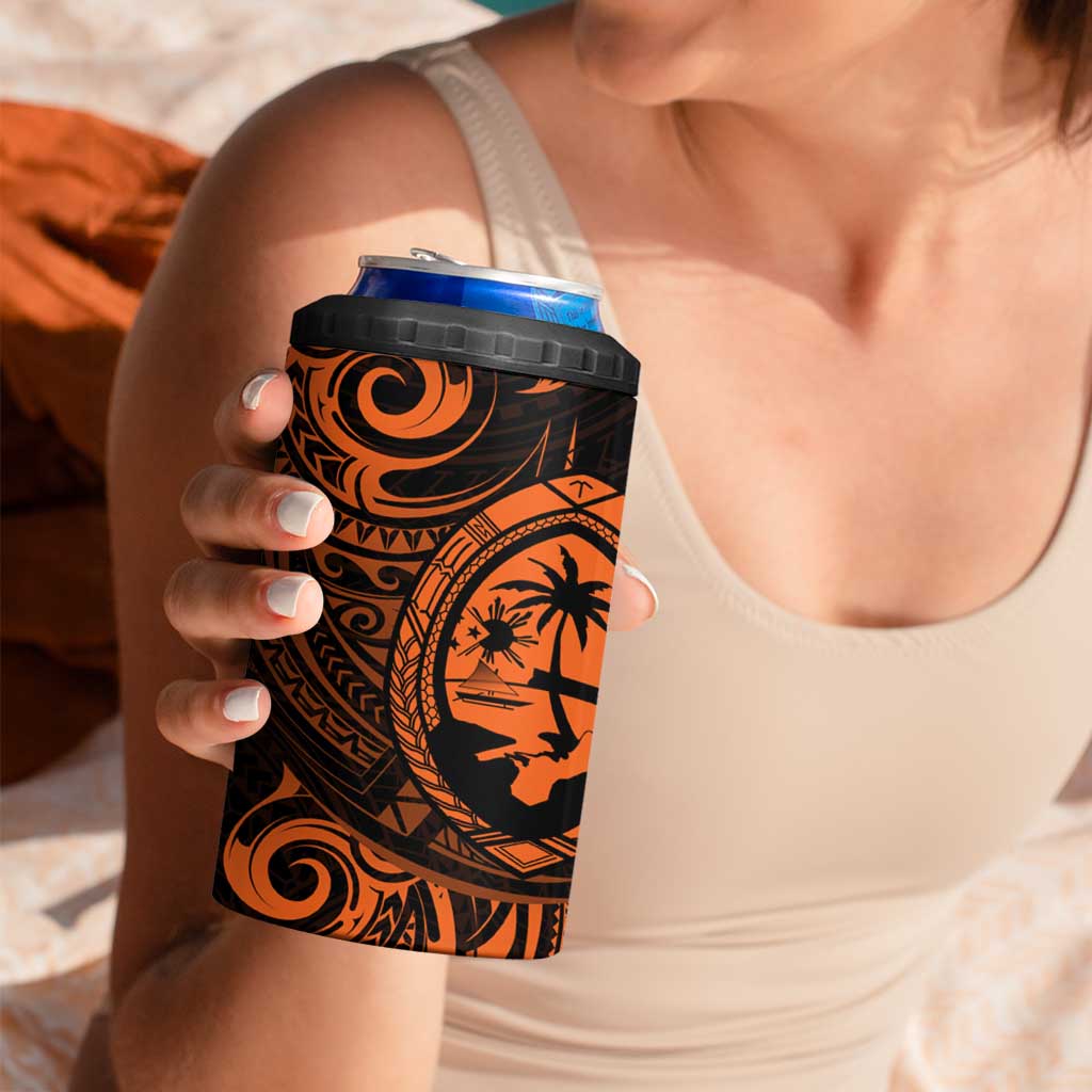 Polynesian Guam Coat of Arms 4 in 1 Can Cooler Tumbler Polynesian Tribal Tattoo Orange Version LT9 - Polynesian Pride