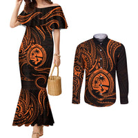 Polynesian Guam Coat of Arms Couples Matching Mermaid Dress and Long Sleeve Button Shirt Polynesian Tribal Tattoo Orange Version LT9 Orange - Polynesian Pride