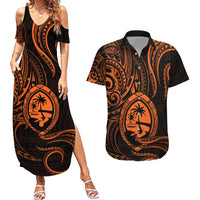 Polynesian Guam Coat of Arms Couples Matching Summer Maxi Dress and Hawaiian Shirt Polynesian Tribal Tattoo Orange Version LT9 Orange - Polynesian Pride
