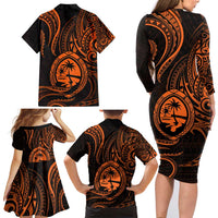 Polynesian Guam Coat of Arms Family Matching Long Sleeve Bodycon Dress and Hawaiian Shirt Polynesian Tribal Tattoo Orange Version LT9 - Polynesian Pride