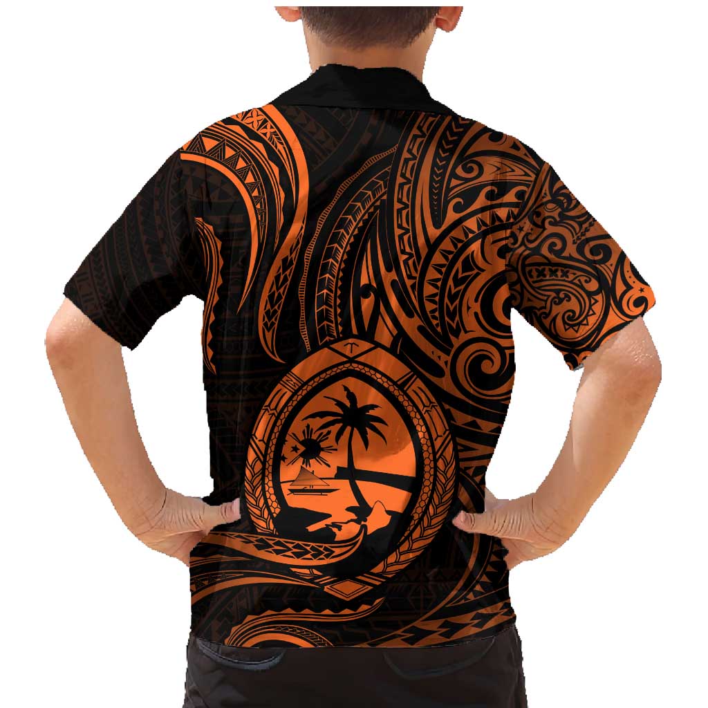 Polynesian Guam Coat of Arms Family Matching Mermaid Dress and Hawaiian Shirt Polynesian Tribal Tattoo Orange Version LT9 - Polynesian Pride