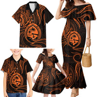 Polynesian Guam Coat of Arms Family Matching Mermaid Dress and Hawaiian Shirt Polynesian Tribal Tattoo Orange Version LT9 - Polynesian Pride