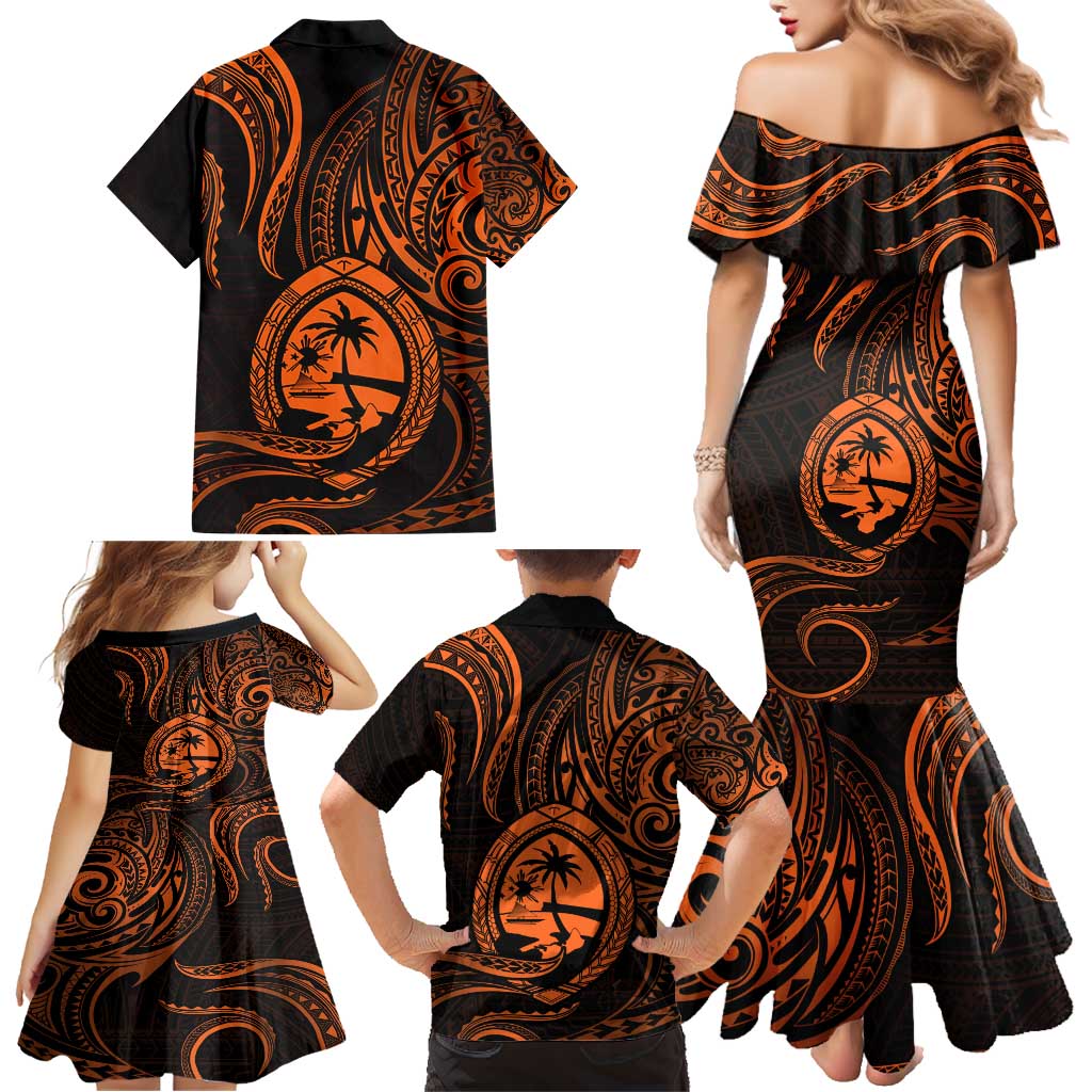 Polynesian Guam Coat of Arms Family Matching Mermaid Dress and Hawaiian Shirt Polynesian Tribal Tattoo Orange Version LT9 - Polynesian Pride