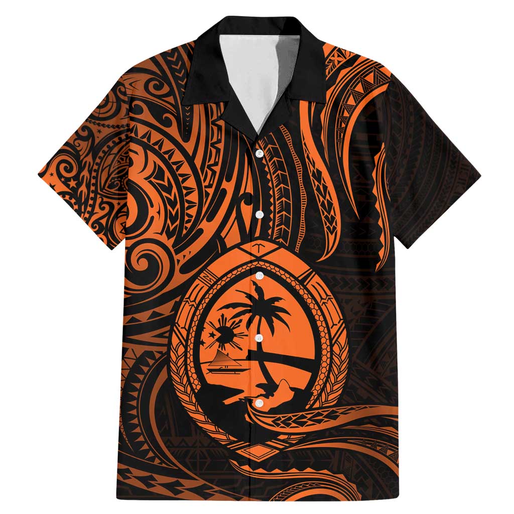 Polynesian Guam Coat of Arms Family Matching Mermaid Dress and Hawaiian Shirt Polynesian Tribal Tattoo Orange Version LT9 Dad's Shirt - Short Sleeve Orange - Polynesian Pride