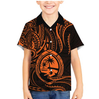 Polynesian Guam Coat of Arms Family Matching Mermaid Dress and Hawaiian Shirt Polynesian Tribal Tattoo Orange Version LT9 Son's Shirt Orange - Polynesian Pride