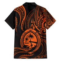 Polynesian Guam Coat of Arms Family Matching Off Shoulder Short Dress and Hawaiian Shirt Polynesian Tribal Tattoo Orange Version LT9 - Polynesian Pride