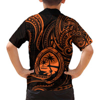 Polynesian Guam Coat of Arms Family Matching Short Sleeve Bodycon Dress and Hawaiian Shirt Polynesian Tribal Tattoo Orange Version LT9 - Polynesian Pride