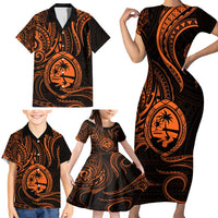 Polynesian Guam Coat of Arms Family Matching Short Sleeve Bodycon Dress and Hawaiian Shirt Polynesian Tribal Tattoo Orange Version LT9 - Polynesian Pride
