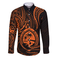 Polynesian Guam Coat of Arms Family Matching Short Sleeve Bodycon Dress and Hawaiian Shirt Polynesian Tribal Tattoo Orange Version LT9 Dad's Shirt - Long Sleeve Orange - Polynesian Pride