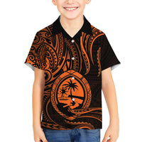 Polynesian Guam Coat of Arms Family Matching Short Sleeve Bodycon Dress and Hawaiian Shirt Polynesian Tribal Tattoo Orange Version LT9 Son's Shirt Orange - Polynesian Pride