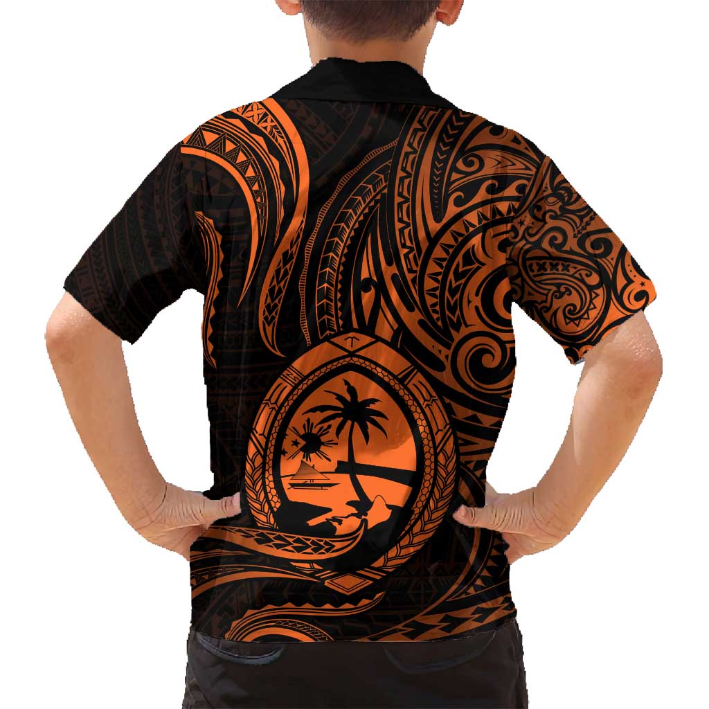 Polynesian Guam Coat of Arms Family Matching Tank Maxi Dress and Hawaiian Shirt Polynesian Tribal Tattoo Orange Version LT9 - Polynesian Pride