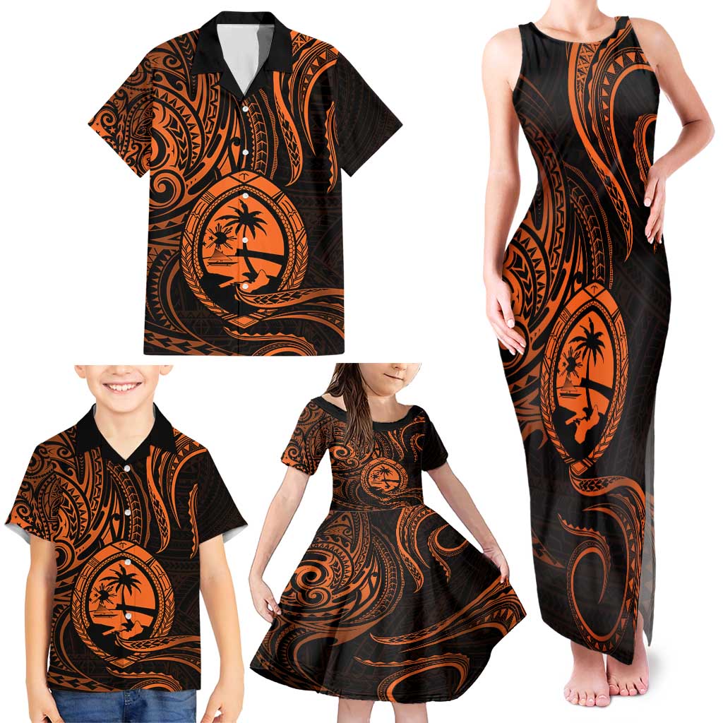 Polynesian Guam Coat of Arms Family Matching Tank Maxi Dress and Hawaiian Shirt Polynesian Tribal Tattoo Orange Version LT9 - Polynesian Pride