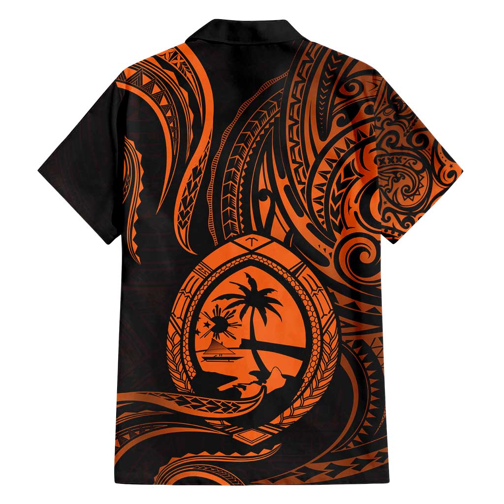 Polynesian Guam Coat of Arms Family Matching Tank Maxi Dress and Hawaiian Shirt Polynesian Tribal Tattoo Orange Version LT9 - Polynesian Pride
