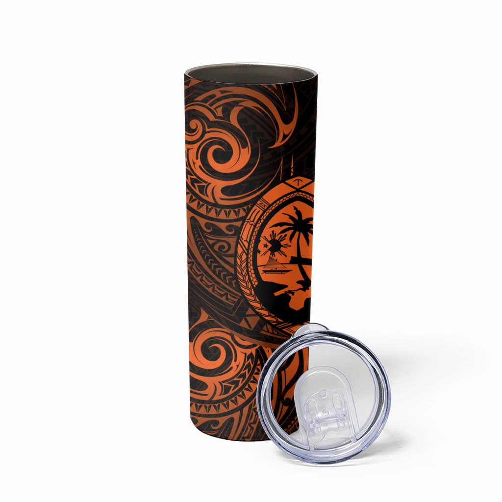 Polynesian Guam Coat of Arms Skinny Tumbler Polynesian Tribal Tattoo Orange Version LT9 - Polynesian Pride
