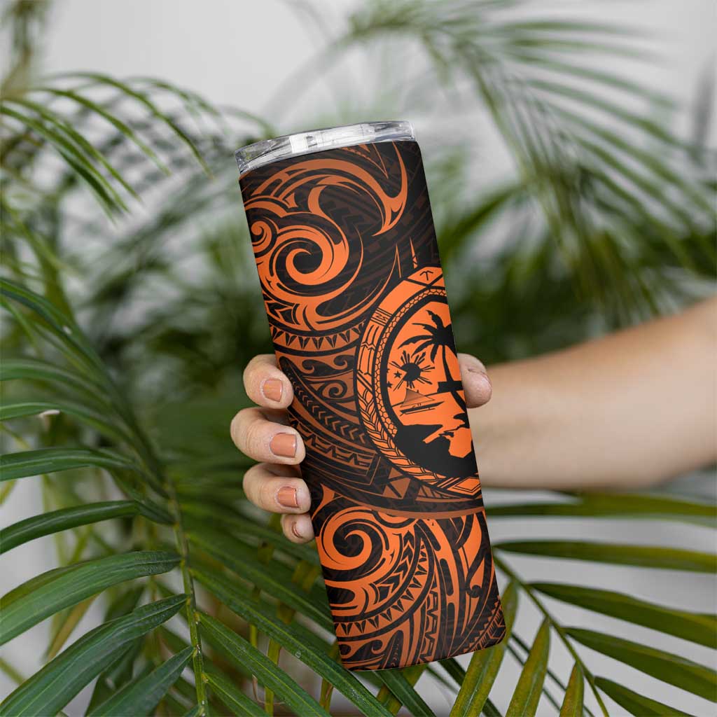 Polynesian Guam Coat of Arms Skinny Tumbler Polynesian Tribal Tattoo Orange Version LT9 - Polynesian Pride