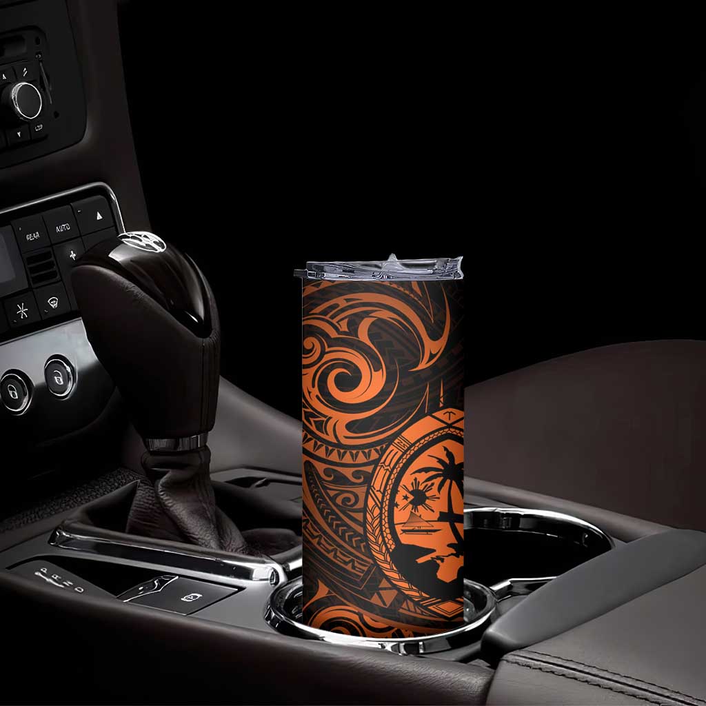 Polynesian Guam Coat of Arms Skinny Tumbler Polynesian Tribal Tattoo Orange Version LT9 - Polynesian Pride