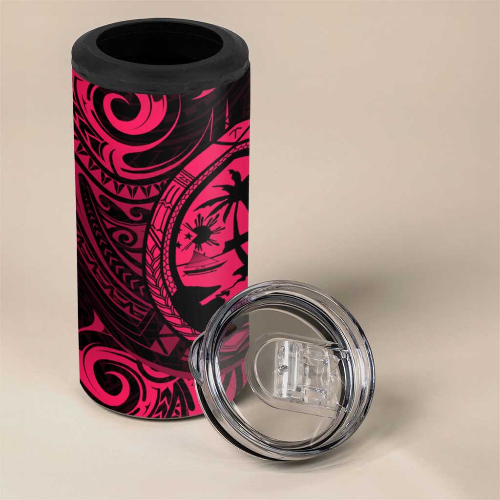 Polynesian Guam Coat of Arms 4 in 1 Can Cooler Tumbler Polynesian Tribal Tattoo Pink Version LT9 - Polynesian Pride