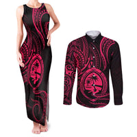 Polynesian Guam Coat of Arms Couples Matching Tank Maxi Dress and Long Sleeve Button Shirt Polynesian Tribal Tattoo Pink Version LT9 Pink - Polynesian Pride