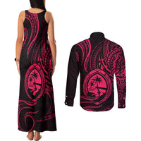 Polynesian Guam Coat of Arms Couples Matching Tank Maxi Dress and Long Sleeve Button Shirt Polynesian Tribal Tattoo Pink Version LT9 - Polynesian Pride