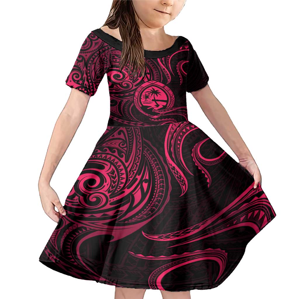 Polynesian Guam Coat of Arms Family Matching Mermaid Dress and Hawaiian Shirt Polynesian Tribal Tattoo Pink Version LT9 Daughter's Dress Pink - Polynesian Pride