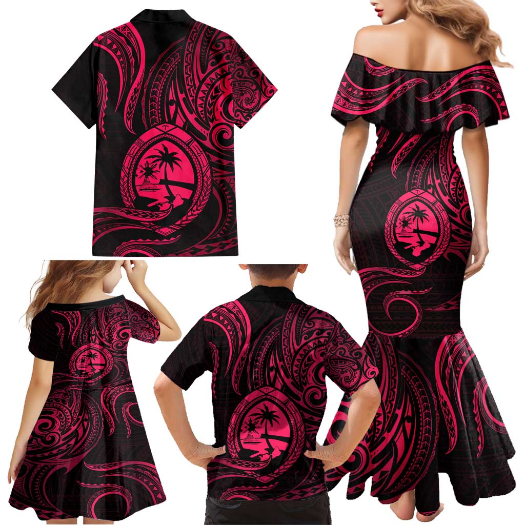 Polynesian Guam Coat of Arms Family Matching Mermaid Dress and Hawaiian Shirt Polynesian Tribal Tattoo Pink Version LT9 - Polynesian Pride