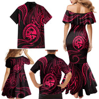 Polynesian Guam Coat of Arms Family Matching Mermaid Dress and Hawaiian Shirt Polynesian Tribal Tattoo Pink Version LT9 - Polynesian Pride