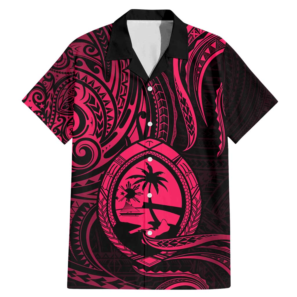 Polynesian Guam Coat of Arms Family Matching Mermaid Dress and Hawaiian Shirt Polynesian Tribal Tattoo Pink Version LT9 Dad's Shirt - Short Sleeve Pink - Polynesian Pride