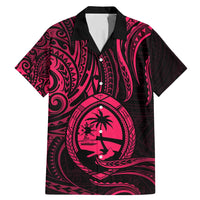 Polynesian Guam Coat of Arms Family Matching Mermaid Dress and Hawaiian Shirt Polynesian Tribal Tattoo Pink Version LT9 Dad's Shirt - Short Sleeve Pink - Polynesian Pride