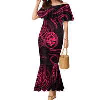Polynesian Guam Coat of Arms Family Matching Mermaid Dress and Hawaiian Shirt Polynesian Tribal Tattoo Pink Version LT9 Mom's Dress Pink - Polynesian Pride