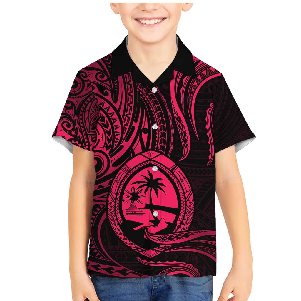 Polynesian Guam Coat of Arms Family Matching Mermaid Dress and Hawaiian Shirt Polynesian Tribal Tattoo Pink Version LT9 Son's Shirt Pink - Polynesian Pride