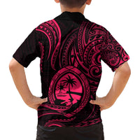 Polynesian Guam Coat of Arms Family Matching Off The Shoulder Long Sleeve Dress and Hawaiian Shirt Polynesian Tribal Tattoo Pink Version LT9 - Polynesian Pride