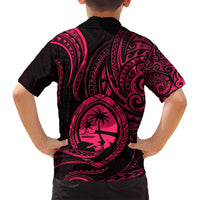 Polynesian Guam Coat of Arms Family Matching Off Shoulder Maxi Dress and Hawaiian Shirt Polynesian Tribal Tattoo Pink Version LT9 - Polynesian Pride