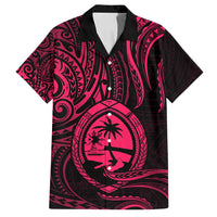 Polynesian Guam Coat of Arms Family Matching Off Shoulder Maxi Dress and Hawaiian Shirt Polynesian Tribal Tattoo Pink Version LT9 Dad's Shirt - Short Sleeve Pink - Polynesian Pride
