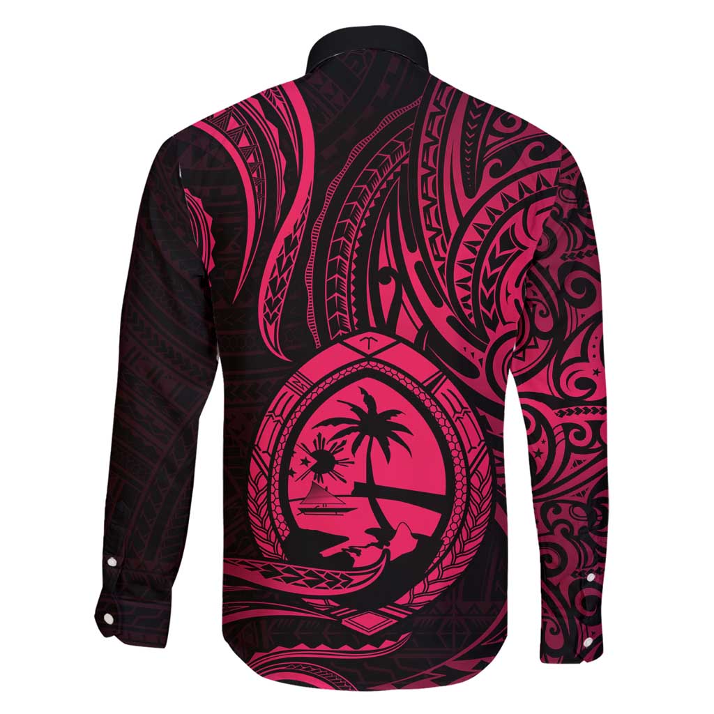 Polynesian Guam Coat of Arms Family Matching Off Shoulder Maxi Dress and Hawaiian Shirt Polynesian Tribal Tattoo Pink Version LT9 - Polynesian Pride