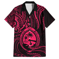 Polynesian Guam Coat of Arms Family Matching Off Shoulder Short Dress and Hawaiian Shirt Polynesian Tribal Tattoo Pink Version LT9 Dad's Shirt - Short Sleeve Pink - Polynesian Pride
