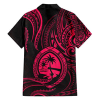 Polynesian Guam Coat of Arms Family Matching Off Shoulder Short Dress and Hawaiian Shirt Polynesian Tribal Tattoo Pink Version LT9 - Polynesian Pride