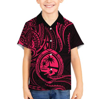 Polynesian Guam Coat of Arms Family Matching Off Shoulder Short Dress and Hawaiian Shirt Polynesian Tribal Tattoo Pink Version LT9 Son's Shirt Pink - Polynesian Pride