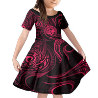 Polynesian Guam Coat of Arms Family Matching Short Sleeve Bodycon Dress and Hawaiian Shirt Polynesian Tribal Tattoo Pink Version LT9 Daughter's Dress Pink - Polynesian Pride