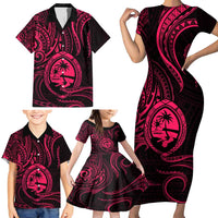 Polynesian Guam Coat of Arms Family Matching Short Sleeve Bodycon Dress and Hawaiian Shirt Polynesian Tribal Tattoo Pink Version LT9 - Polynesian Pride